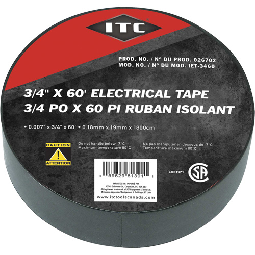 IET-3460 Ruban isolant, Ruban &eacute;lectrique, Rubans isolant, 19 mm (3/4") x 18,28 m (60'), Noir Toolneeds Inc.