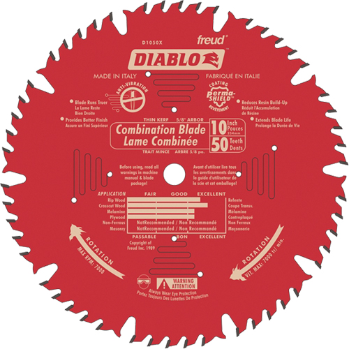 Lames de scie pour entrepreneur - Lames de scie combinaison, 10", 50 dents, Pour Bois Toolneeds Inc.