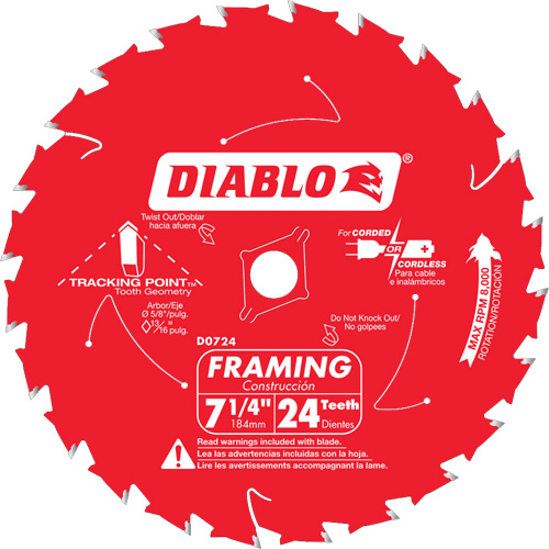 Lame de scie &agrave; charpente, 7-1/4", 24 dents, Pour Bois Toolneeds Inc.