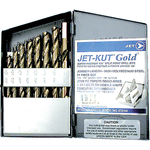 Jeu de forets de premi&egrave;re qualit&eacute; GF21R Jet-Kut GOLD, 21 morceaux, Acier Toolneeds Inc.