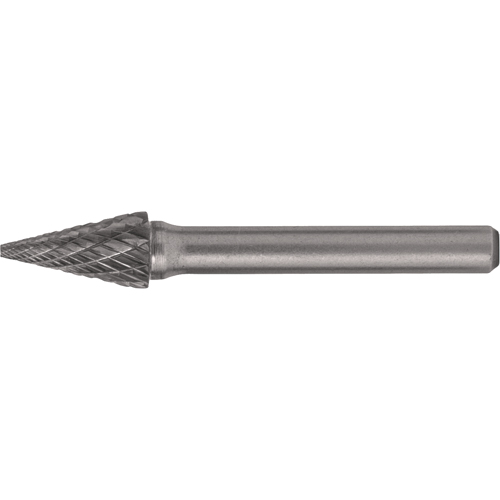 Solid Carbide Burrs - Pointed Cone Shape, SM-4, 3/8" Dia., 1/4" Shank, 5/8" Depth of Cut Toolneeds Inc.