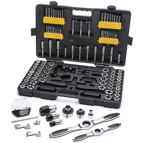 Jeu de tarauds et fili&egrave;res SAE/m&eacute;triques &agrave; rochet, 114 Morcea Toolneeds Inc.
