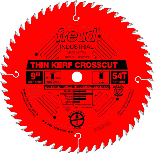 TCS Industrial Saw Blade - Rip/Crosscut Thin Kerf, 9", 54 Teeth, Wood Use Toolneeds Inc.