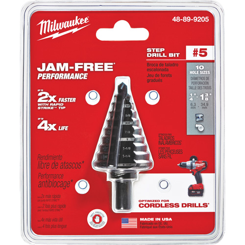 Foret &eacute;tag&eacute; no 5, 1/4" - 1-3/8", Incr&eacute;ments de 1/8", Acier rapide Toolneeds Inc.
