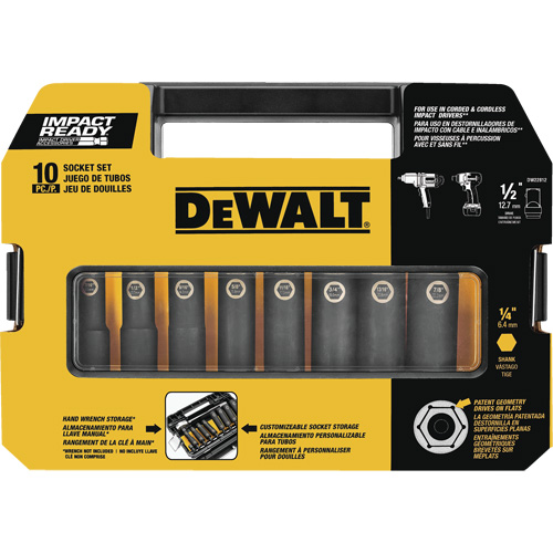 Ready Socket Set, 10 Pcs, Impact, 1/2" Drive Size Toolneeds Inc.