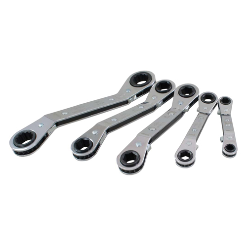 Jeu de cl&eacute;s &agrave; cliquet d&eacute;cal&eacute;e, Cl&eacute; polygonale, 5 morceaux, M&eacute;trique Toolneeds Inc.
