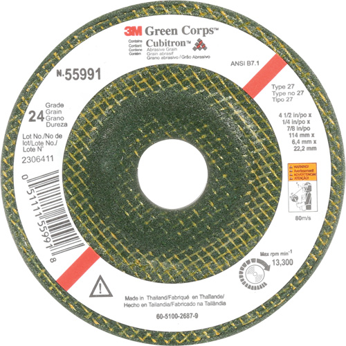 Meule &agrave; moyeu d&eacute;port&eacute; Green Corps, 4-1/2" x 1/4", Arbre 7/8", C&eacute;ramique, Type 27 Toolneeds Inc.