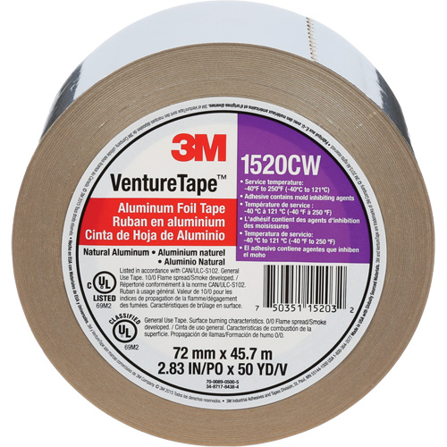 Venture Tape Aluminum Foil Tape, 1.8 mils Thick, 72 mm (3") x 45.7 m (150') Toolneeds Inc.