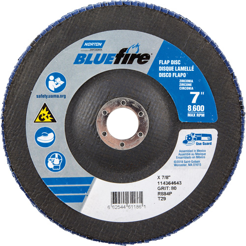 BlueFire R884P Coarse Grit Flap Disc, 7" x 7/8", Type 27, 80 Grit, Zirconia Alumina Toolneeds Inc.