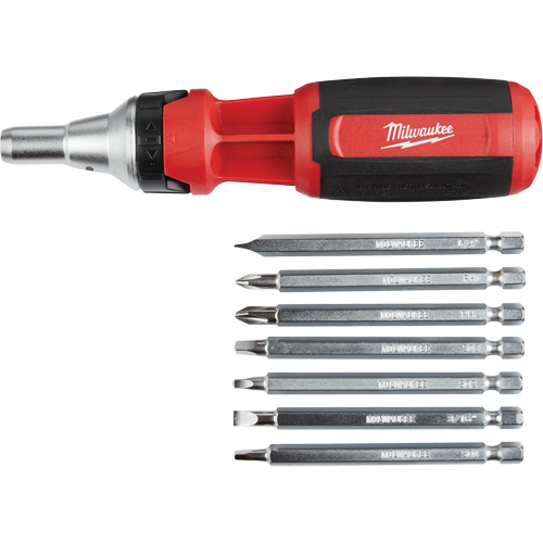 9-in-1 Square Drive Ratcheting Multi-bit Driver, 9-1/10" L, Cushion Grip Handle Toolneeds Inc.