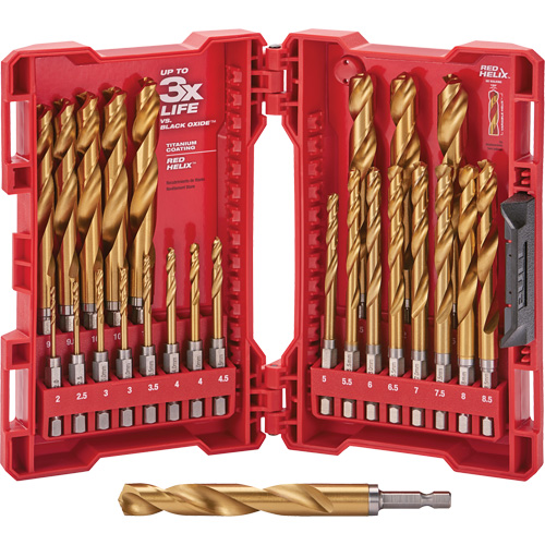 Jeu de forets m&eacute;triques Shockwave Red Helix, 25 morceaux, Titane Toolneeds Inc.