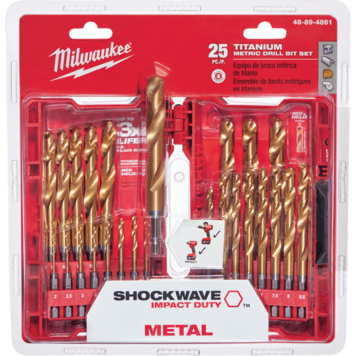 Jeu de forets m&eacute;triques Shockwave Red Helix, 25 morceaux, Titane Toolneeds Inc.