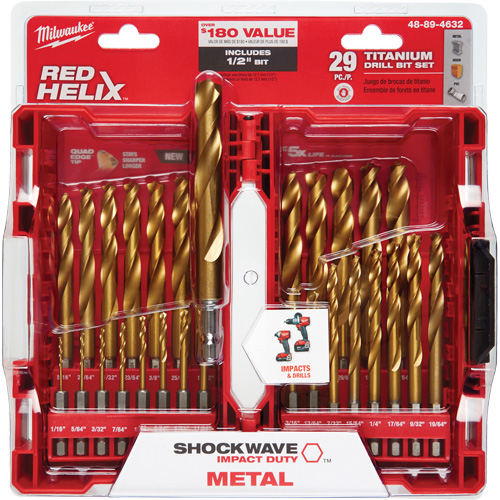 Jeu de forets Shockwave Red Helix, 29 morceaux, Titane Toolneeds Inc.