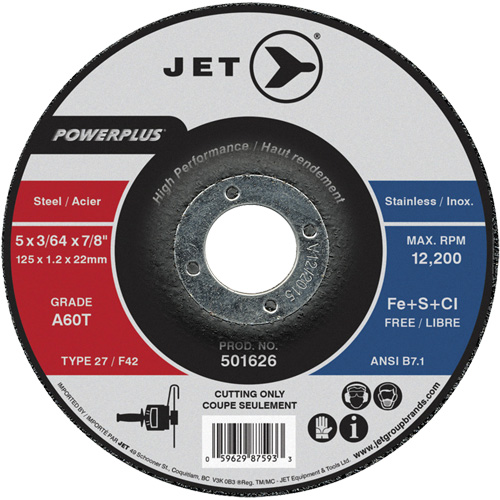 A60T PowerPlus Cut-Off Wheel, 5" x 3/64", 7/8" Arbor, Type 27, 12200 RPM Toolneeds Inc.