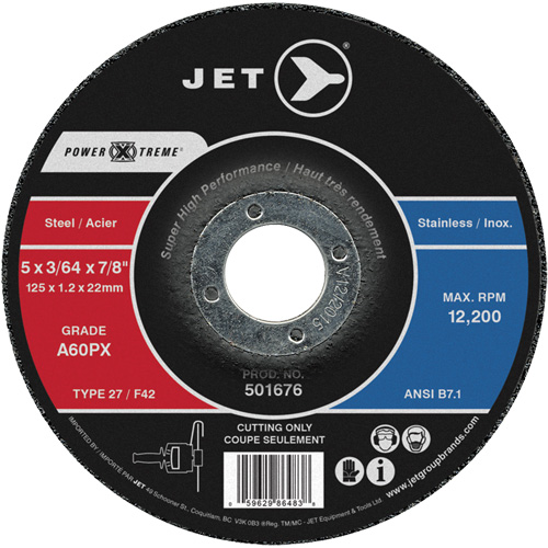 A60PX Power-Xtreme Cut-Off Wheel, 5" x 3/64", 7/8" Arbor, Type 27, 12200 RPM Toolneeds Inc.