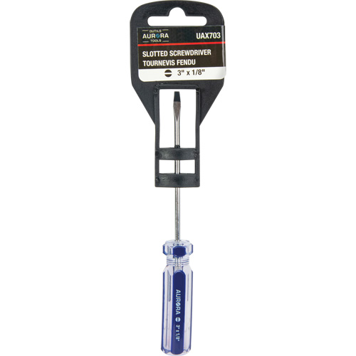 Tournevis &agrave; fente bleu transparent avec bandes , Tige de 1/8", Ronde, Prise en Plastique Toolneeds Inc.