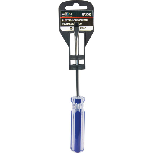 Tournevis &agrave; fente bleu transparent avec bandes, Tige de 3/16", Ronde, Prise en Plastique Toolneeds Inc.