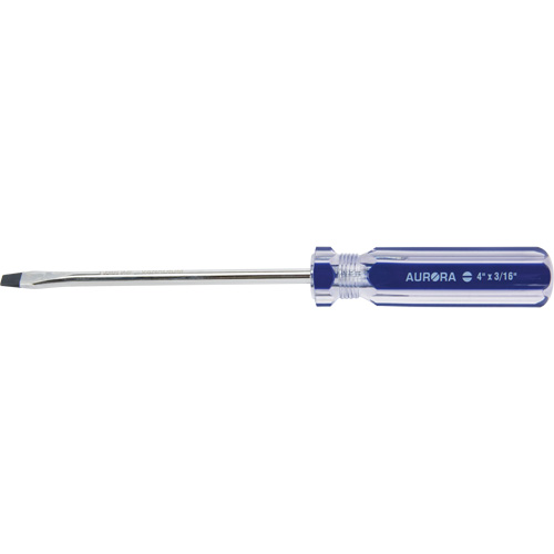 Tournevis &agrave; fente bleu transparent avec bandes, Tige de 3/16", Ronde, Prise en Plastique Toolneeds Inc.