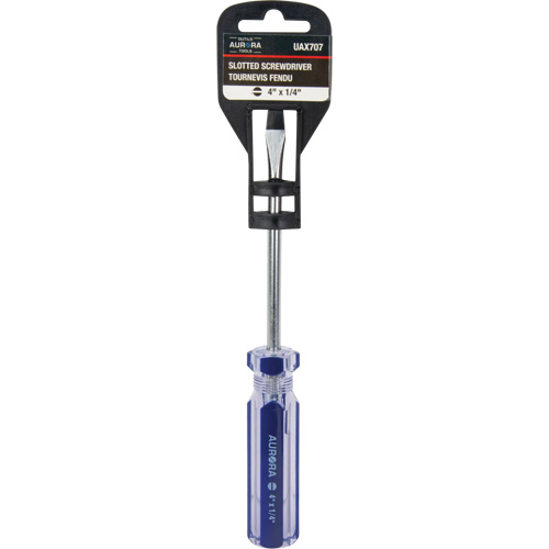Tournevis &agrave; fente bleu transparent avec bandes, Tige de 1/4", Ronde, Prise en Plastique Toolneeds Inc.