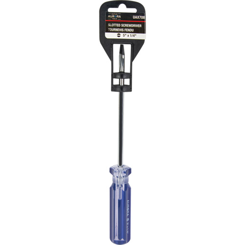Tournevis &agrave; fente bleu transparent avec bandes, Tige de 1/4", Ronde, Prise en Plastique Toolneeds Inc.