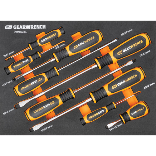Slotted Dual Material Screwdriver Set in Foam Storage Tray, 9 Pcs. Toolneeds Inc.