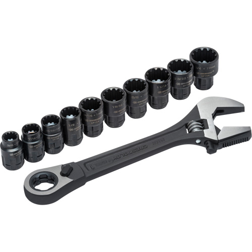 11-Piece Pass-Thru X6 Adjustable Wrench & Spline Socket Set, 13" L, 2-27/50" Max Width, Black Phosphate Toolneeds Inc.