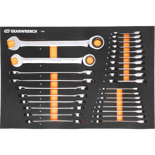 Jeu d'outils m&eacute;triques pour m&eacute;canicien MEGAMOD dans des plateaux en mousse modulaire avec armoire roulante &agrave; outils, 358 morcea Toolneeds Inc.