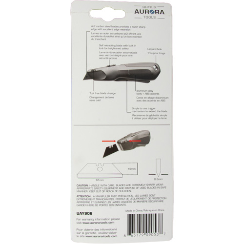 Retractable Safety Knife , Stainless Steel, Heavy-Duty, Plastic/Aluminum Handle Toolneeds Inc.