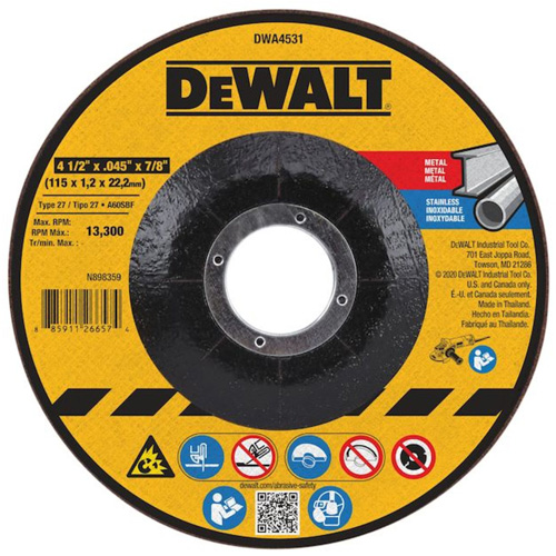 Metal Cutting Wheel, 4-1/2" x 0.045", 7/8" Arbor, Type 27, Aluminum Oxide Toolneeds Inc.
