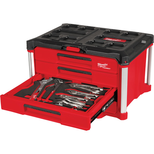 Ensemble de 64 outils &agrave; main avec boîte &agrave; outils PACKOUT &agrave; 4 tiroirs, 16-3/10" x 22-1/5" x 14-3/10", Noir/Rouge Toolneeds Inc.