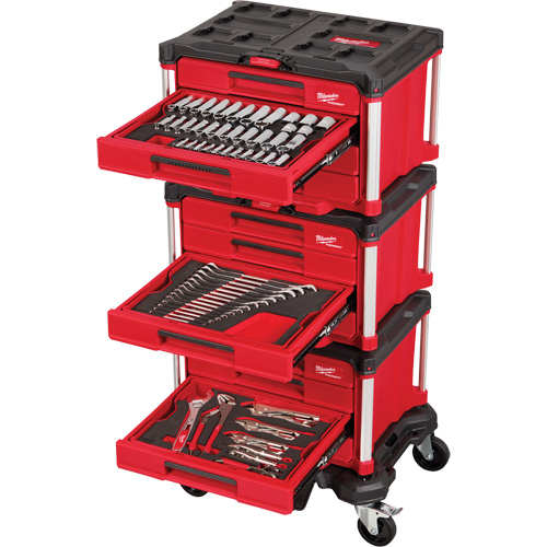 Ensemble maître de 366 outils &agrave; main pour m&eacute;caniciens avec tiroirs PACKOUT et diable, 16-3/10" x 22-1/5" x 48-5/8", Noir/Rouge Toolneeds Inc.