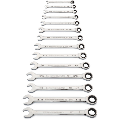 90-Tooth 12 Point SAE Wrench Set, Ratcheting Combination, 14 Pieces, Imperial Toolneeds Inc.