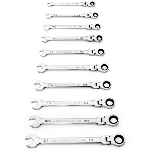90-Tooth 12 Point SAE Wrench Set, Flex Head/Ratcheting Combination, 10 Pieces, Imperial Toolneeds Inc.