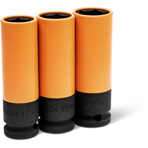 Jeu de douilles m&eacute;triques haute r&eacute;sistance pour protecteurs de roues, 3 Mcx, Chocs, Prise de 1/2", Profond Toolneeds Inc.