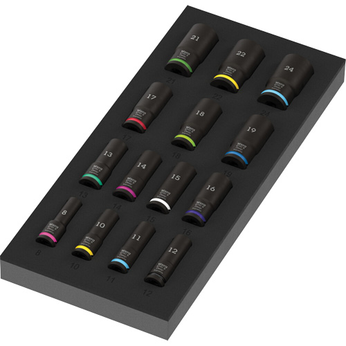 Insert en mousse pour jeu de douilles profondes Impaktor 1 Zyklop B, 15 Mcx, Chocs, Prise de 3/8", Profond Toolneeds Inc.