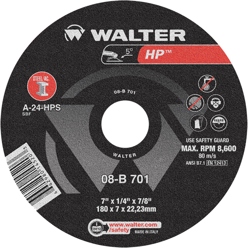Meule HP &agrave; moyeu d&eacute;port&eacute;, 7" x 1/4", Arbre de 7/8", Type 28 Toolneeds Inc.
