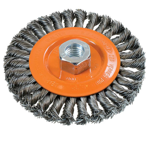 Wide Knotted Wire Wheel Brush, 5" Dia., 0.02" Fill, 5/8"-11 Arbor, Steel Toolneeds Inc.