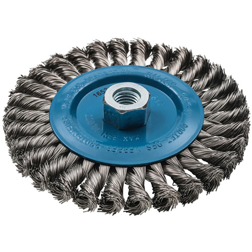 Wide Knotted Wire Wheel Brush, 6" Dia., 0.02" Fill, 5/8"-11 Arbor, Aluminum/Stainless Steel Toolneeds Inc.