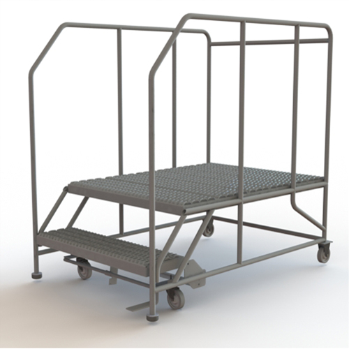 Mobile Work Platform, Steel, 2 Steps, 20" H, 48" D, 36" Step, Serrated Toolneeds Inc.