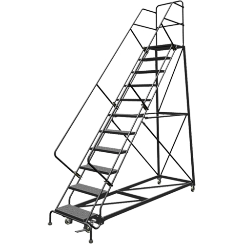Safety Slope Rolling Ladder, 11 Steps, Perforated, 50° Incline, 110" High Toolneeds Inc.