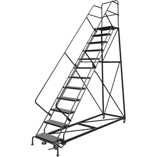 Safety Slope Rolling Ladder, 12 Steps, Perforated, 50° Incline, 120" High Toolneeds Inc.
