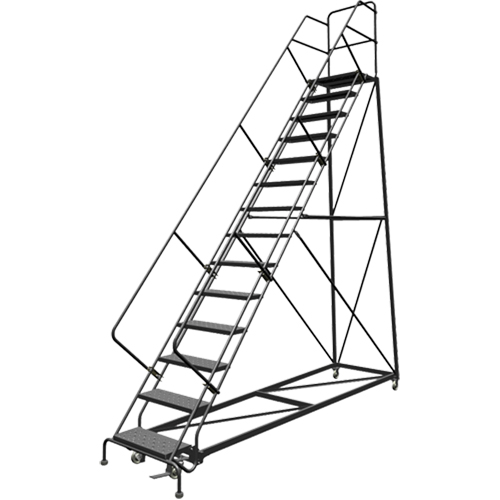 Safety Slope Rolling Ladder, 14 Steps, Perforated, 50° Incline, 140" High Toolneeds Inc.