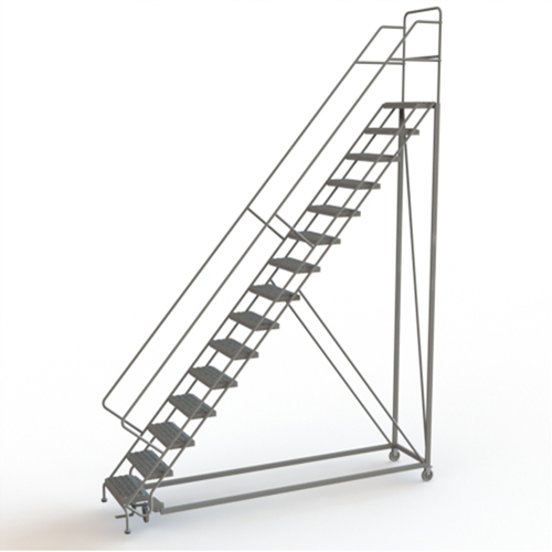 Safety Slope Rolling Ladder, 15 Steps, Serrated, 50° Incline, 150" High Toolneeds Inc.