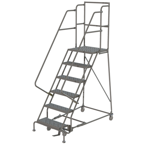 Deep Top Step Rolling Ladder, 10 Steps, 24" Step Width, 100" Platform Height, Steel Toolneeds Inc.