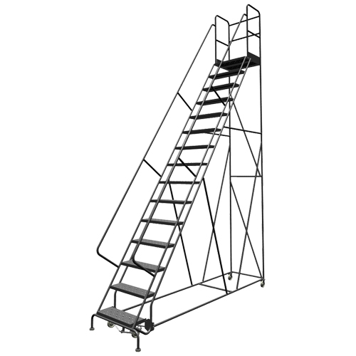 Deep Top Step Rolling Ladder, 15 Steps, 24" Step Width, 150" Platform Height, Steel Toolneeds Inc.