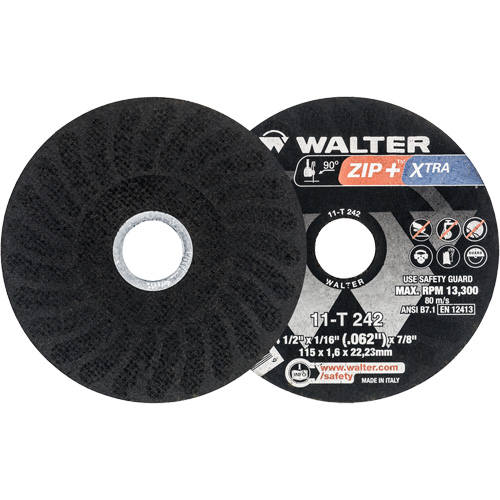 Zip+ Right Angle Grinder Reinforced Cut-Off Wheels, 4-1/2" x 1/16", 7/8" Arbor, Type 1, Zirconia Alumina, 13300 RPM Toolneeds Inc.