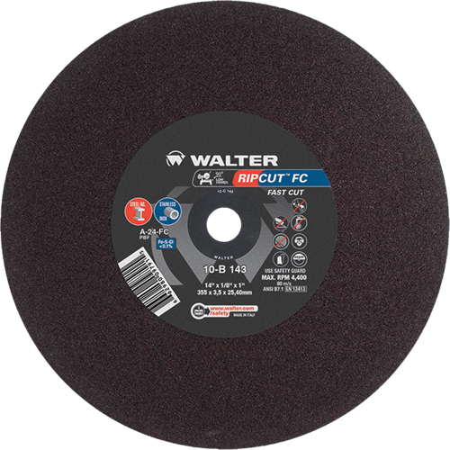 Ripcut Stainless Steel & Steel Cut-Off Wheel for Stationary Saws, 14" x 1/8", 1" Arbor, Type 1, Aluminum Oxide, 4400 RPM Toolneeds Inc.
