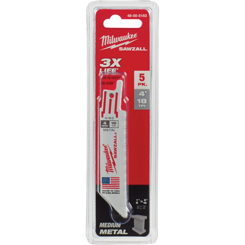 Lame de scie alternative Sawzall, Bim&eacute;tal, 18 Dents par pouce, 4" lo x 3/4" la Toolneeds Inc.