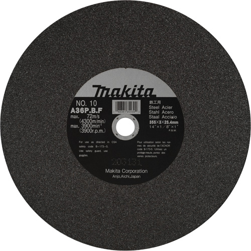 Meules pour la coupe des m&eacute;taux, 14" x 1/8", Arbre de 1", Oxyde d'aluminium, 3900 Tr/min Toolneeds Inc.