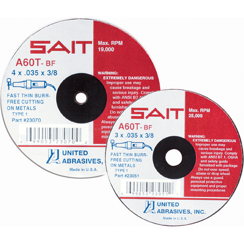 Cut-Off Wheel, 5" x 0.045", 7/8" Arbor, Type 27, Aluminum Oxide/Ceramic, 12200 RPM Toolneeds Inc.